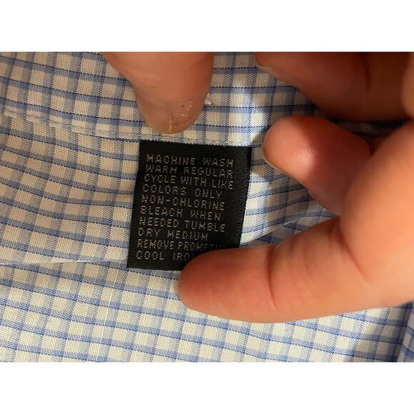 Oleg‎ Cassini Men's 16.5 Short Sleeve Blue White Checked Button Up Casual Shirt - Picture 4 of 5